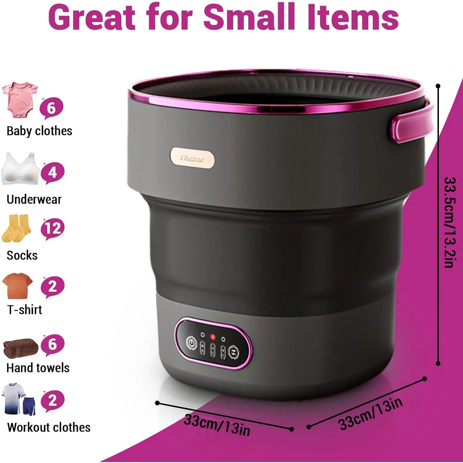 Foldable Mini Washer with 4 Cleaning Modes for Travel