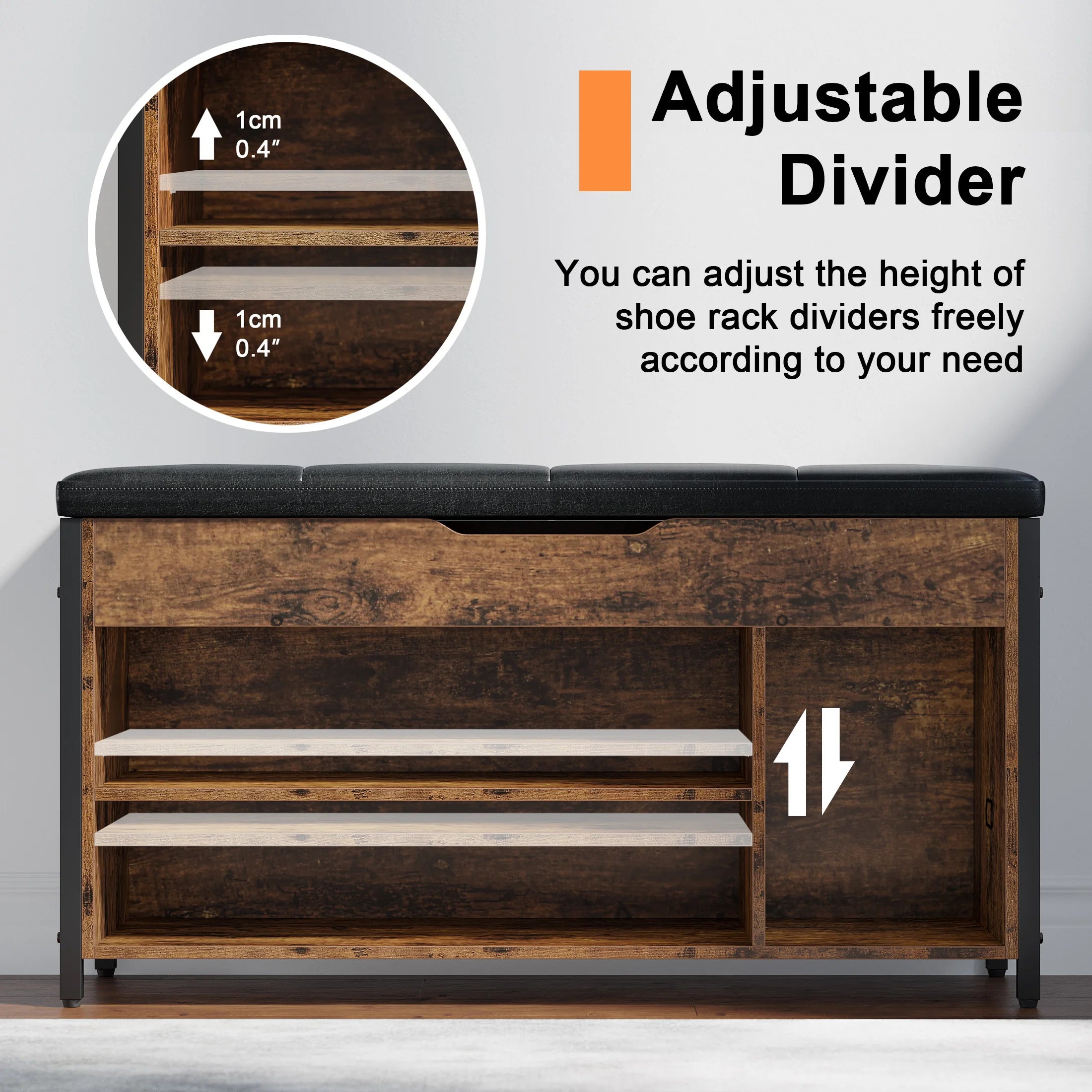 Adjustable Shelf Entryway Bench