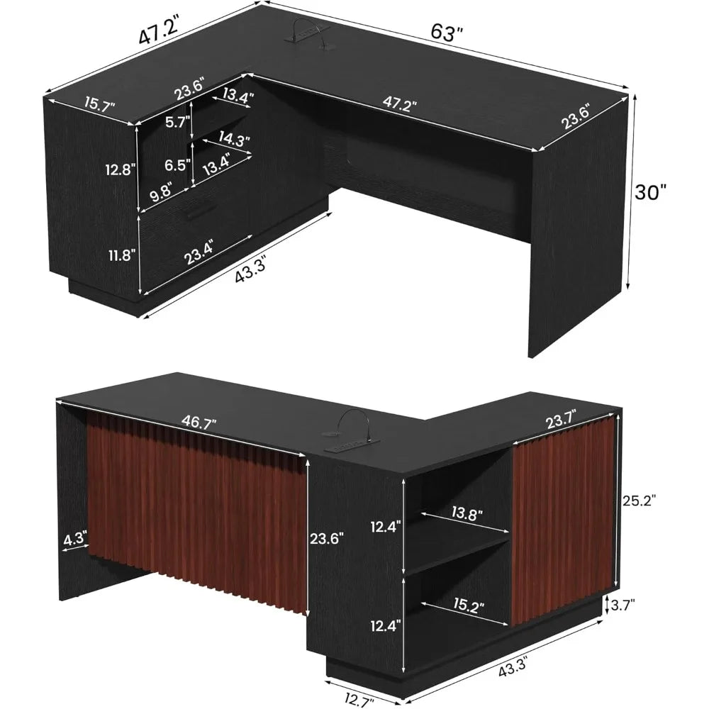 Executive Desk/LED Lights/Charging Station & Storage