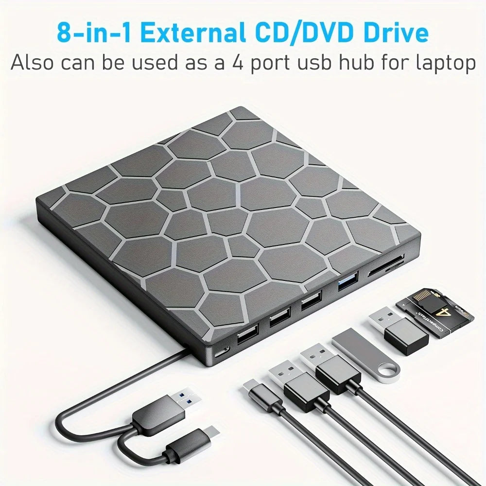 8-In-1 USB Portable CDDVD Reader & Writer for Laptops