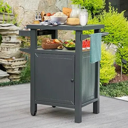 Metal Outdoor Grill Table with Shelves & Prep Space