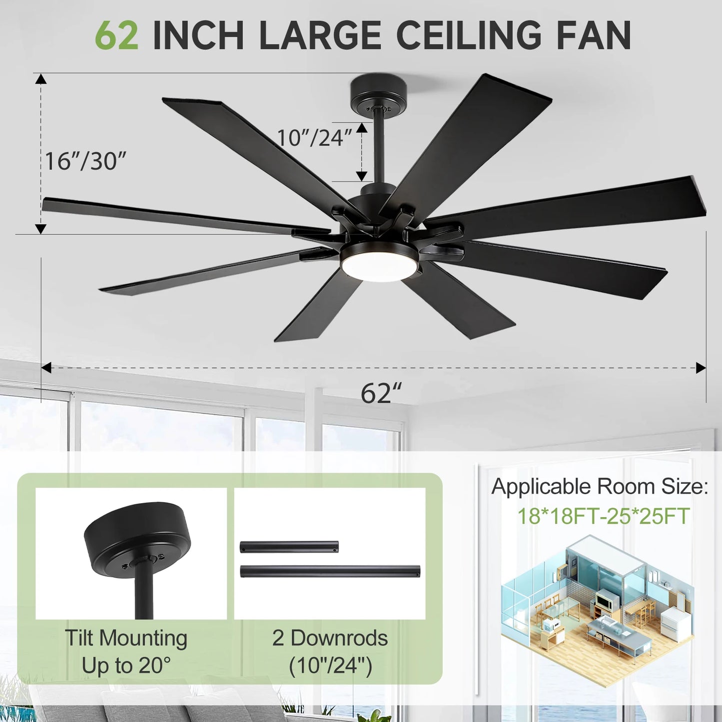 62/72 Inch Smart Ceiling Fan