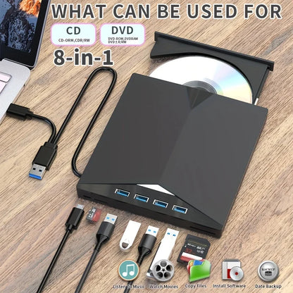 8-In-1 USB Portable CD/DVD