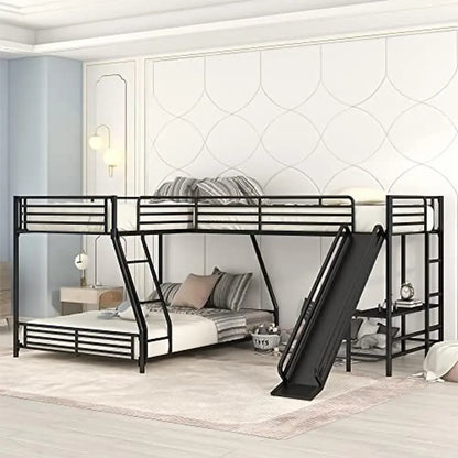 Metal L-Shaped Triple Bunk Bed