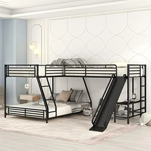 Metal L-Shaped Triple Bunk Bed