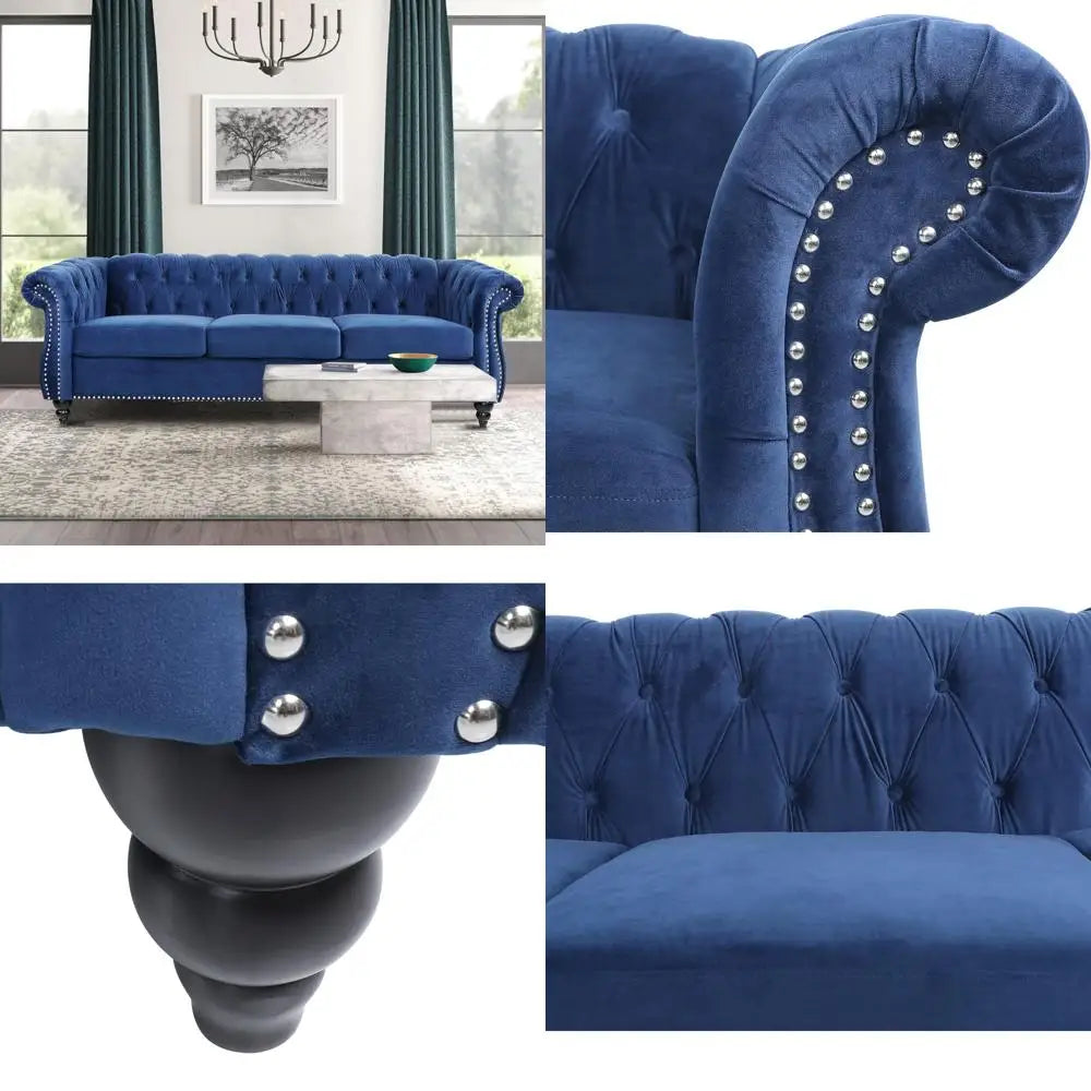 Luxury Velvet Chesterfield Sofa for Living Room