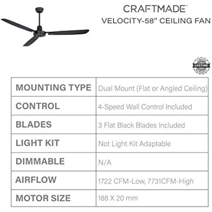 58" Heavy-Duty Ceiling Fan