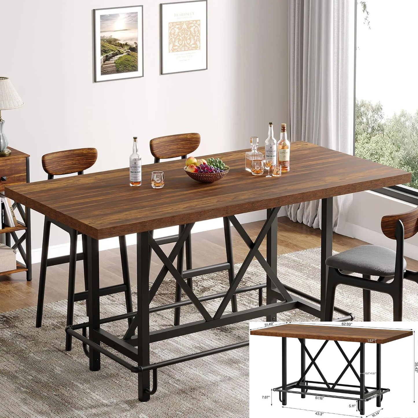 63-Inch Dining Table For 4-6