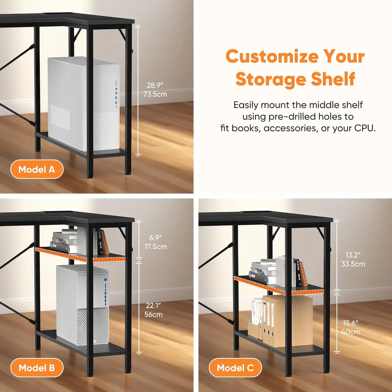 L Shaped Desk with Shelf & Drawers Stylish Home Office Desk