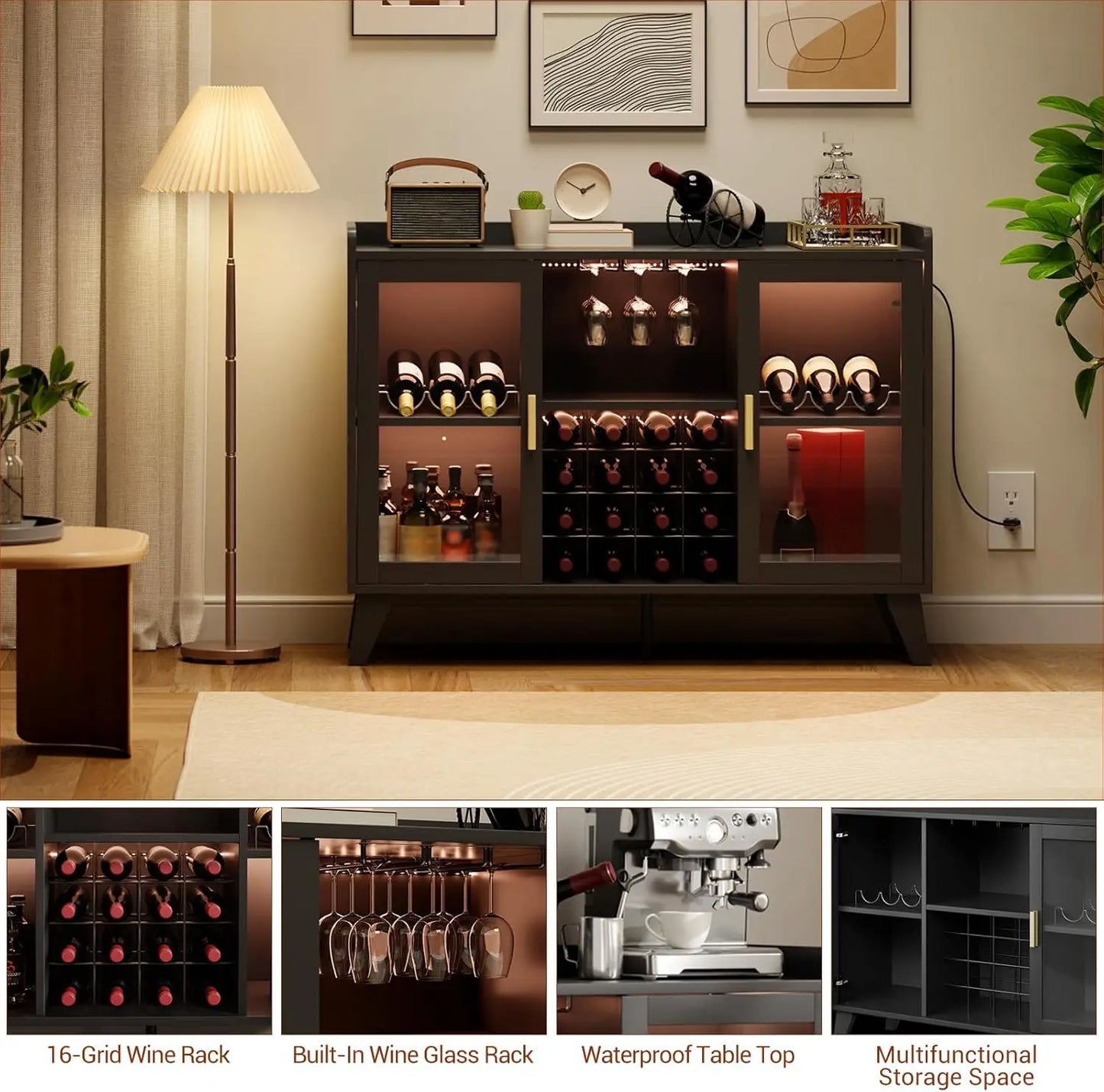 Wine Bar Cabinet with LED Lights