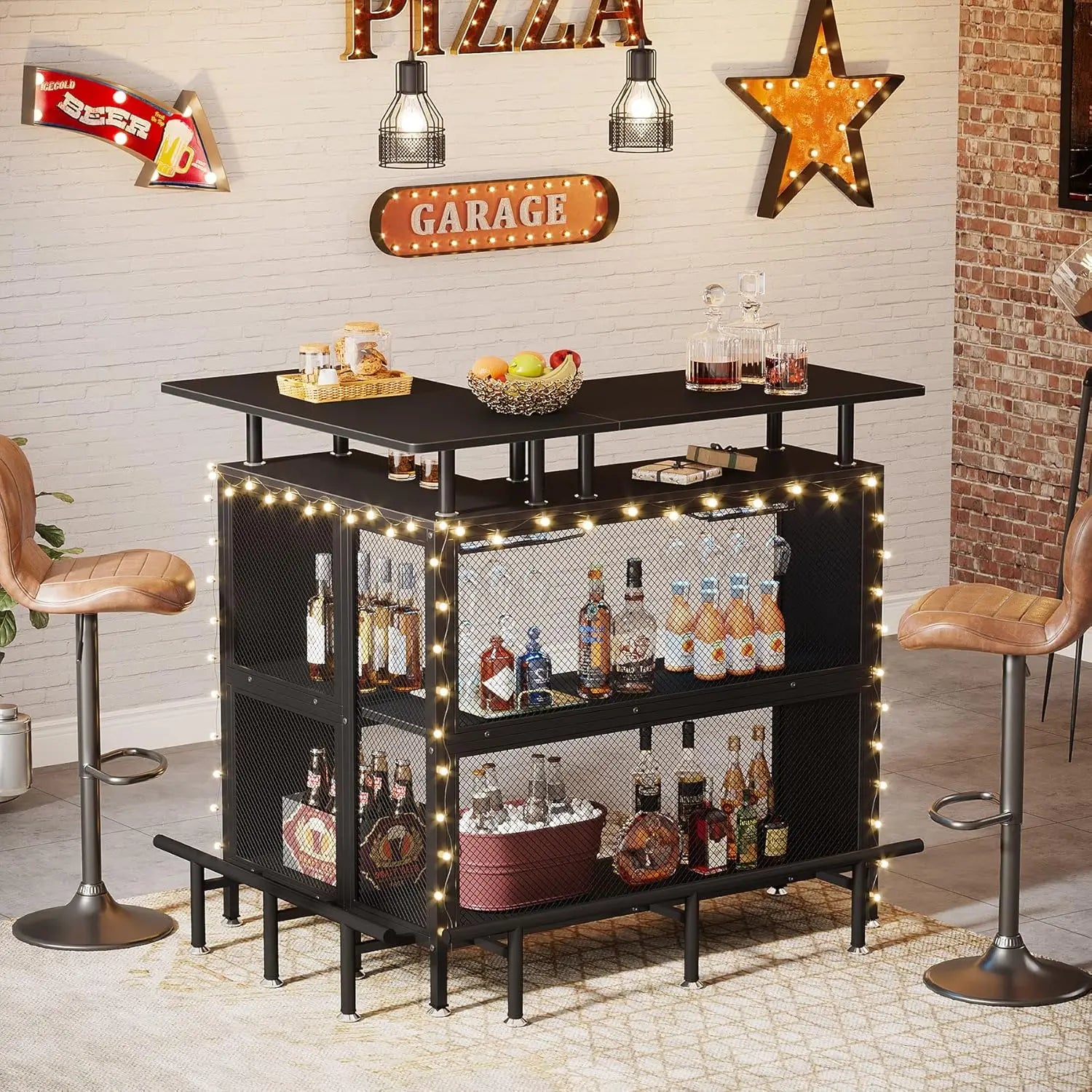 L-Shaped Bar Coffee Cabinet for Home Kitchen and Living Room