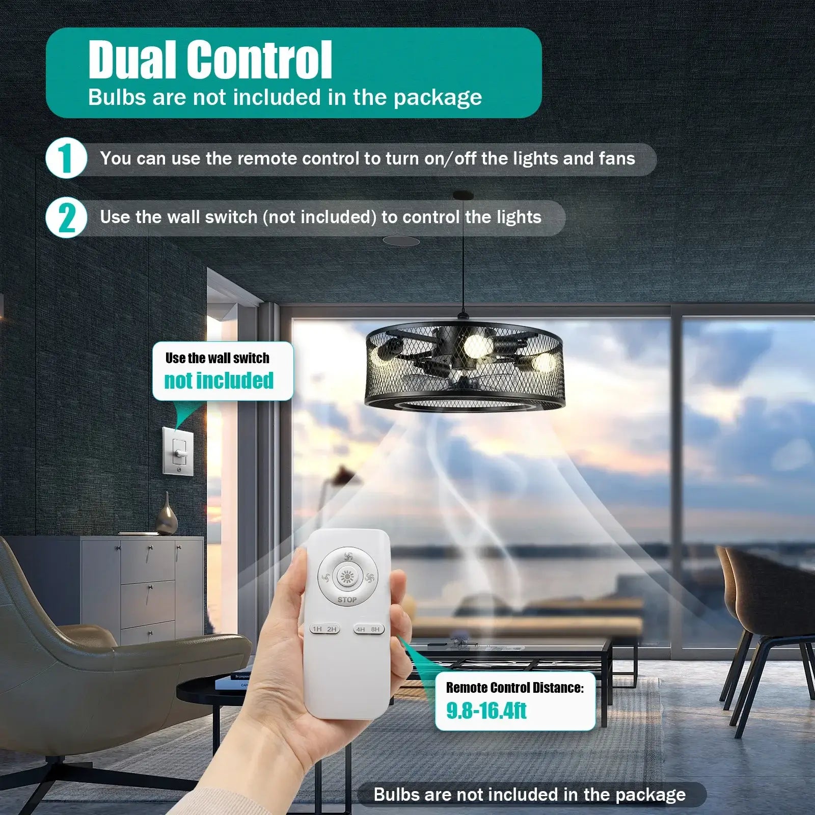 Caged Ceiling Fan with Integrated Light Fixture