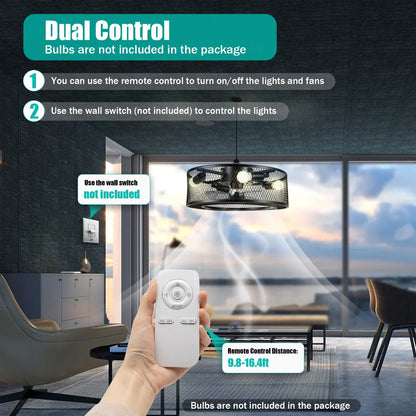 Caged Ceiling Fan with Integrated Light Fixture