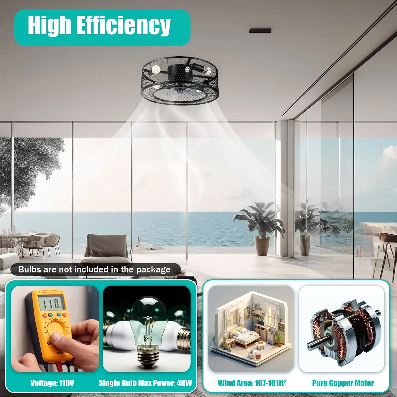 Caged Ceiling Fan with Integrated Light Fixture