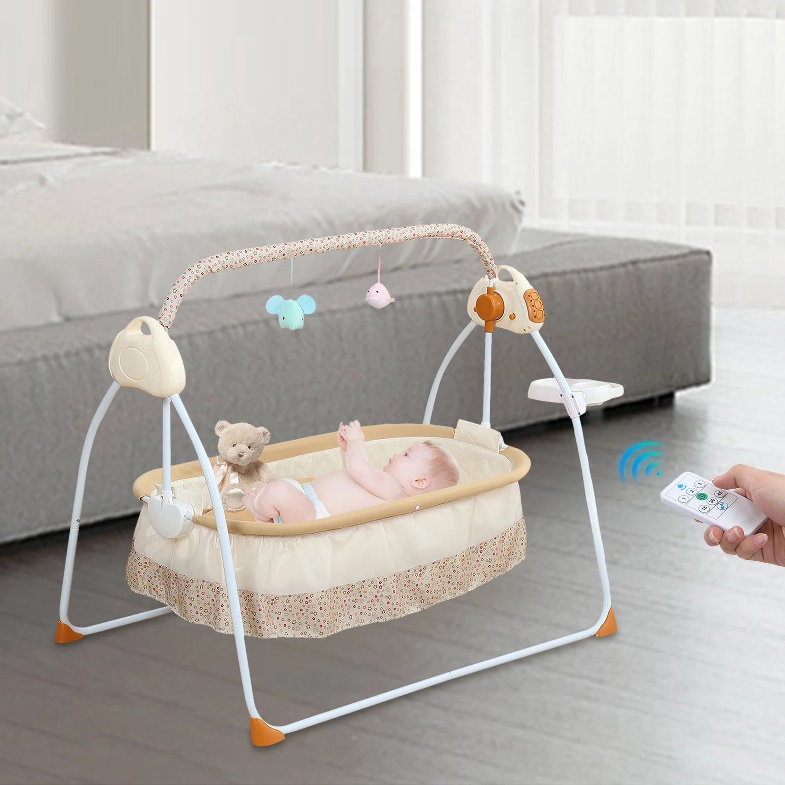 Electric Foldable Baby Cradle with Gentle Rocking Motion