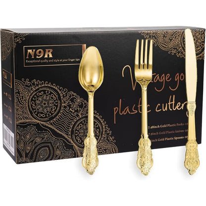 Gold Plastic Silverware set for home