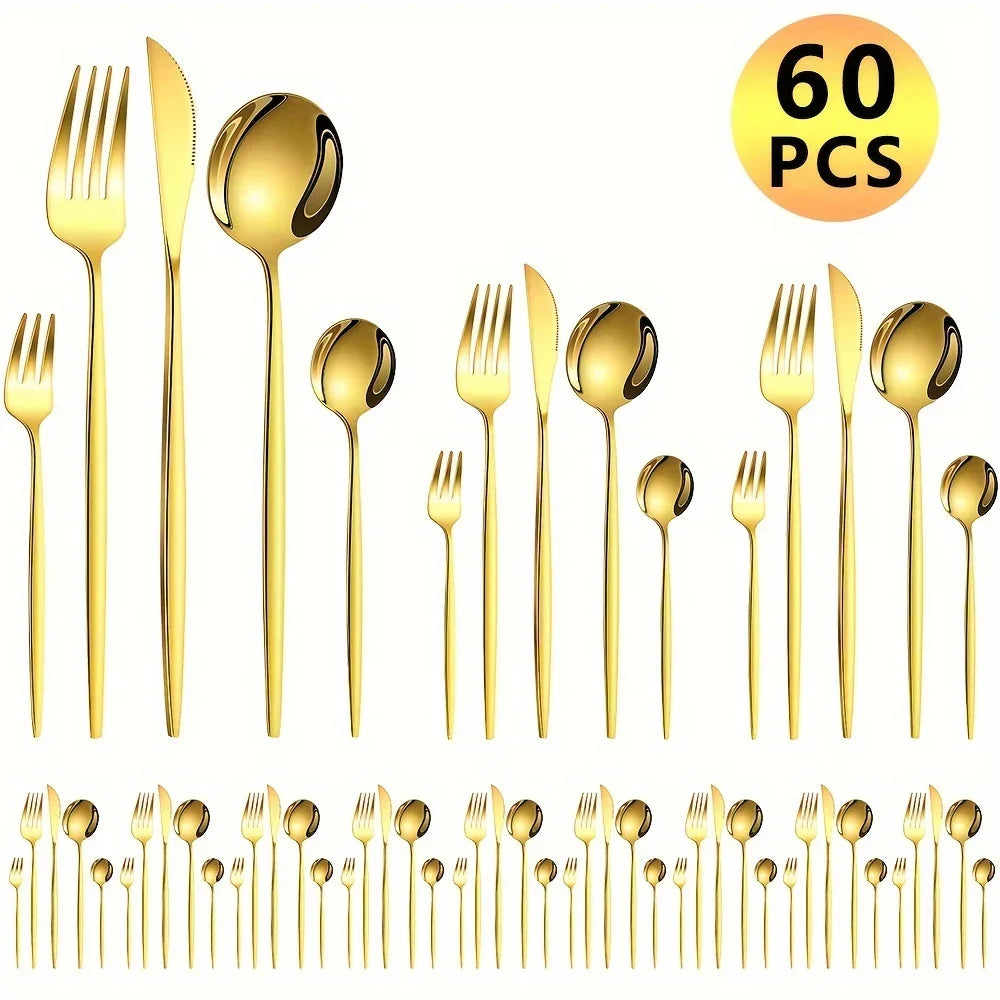 Luxury Golden Cutlery - 60 PCS