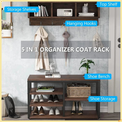 Shoe Rack with Coat Hooks