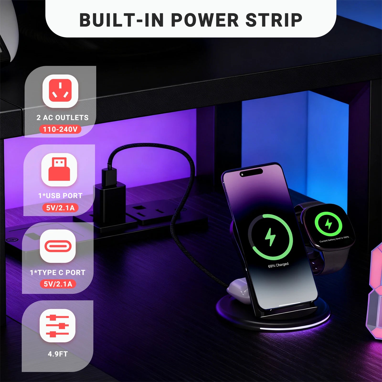 L shaped gaming desk with USB 