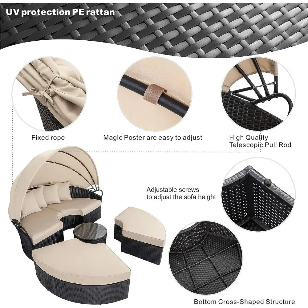 Patio Furniture Round Daybed Retractable Canopy