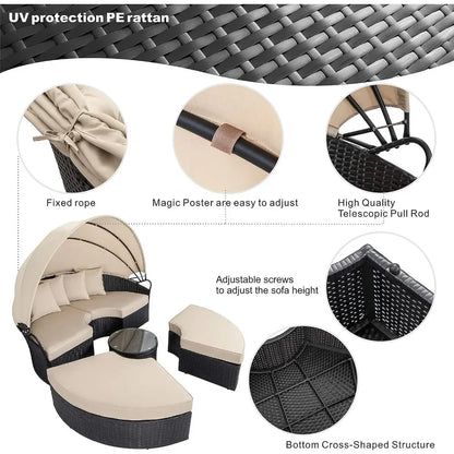 Patio Furniture Round Daybed Retractable Canopy