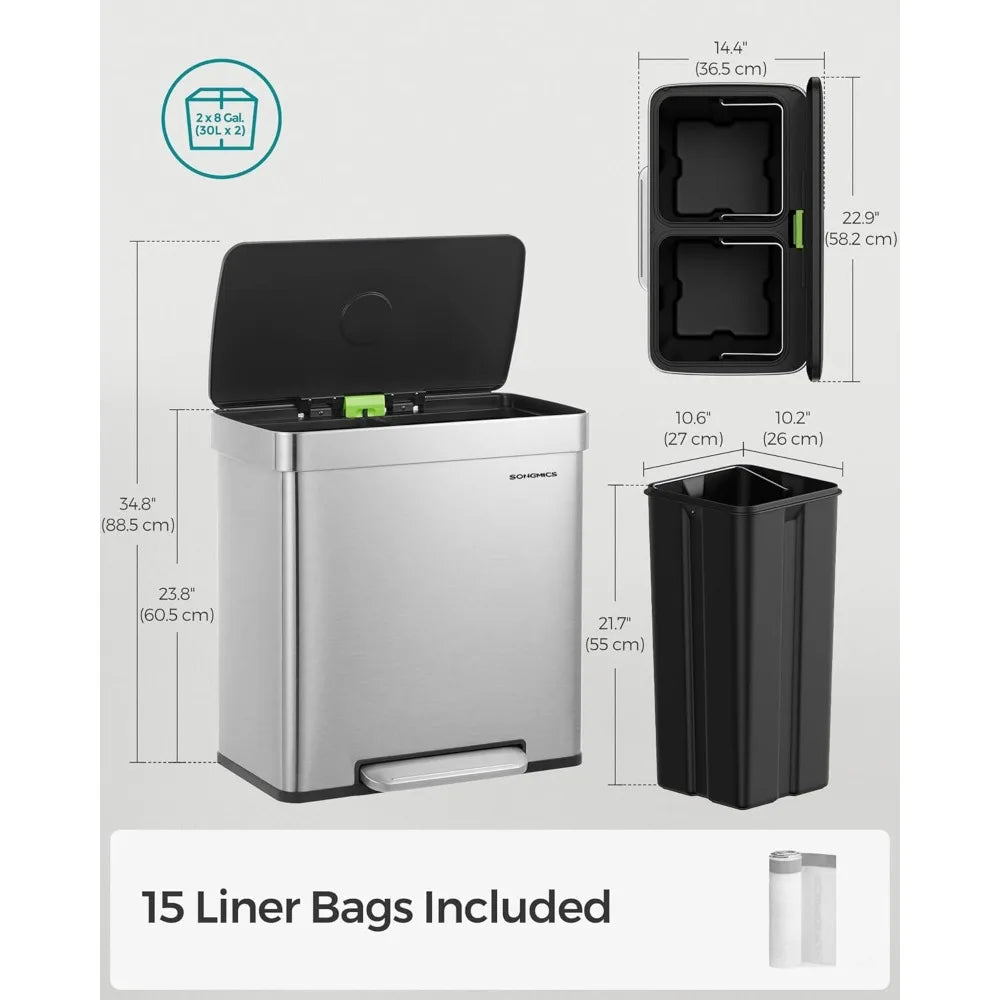 Dual Compartment Trash Can/16 Gallon