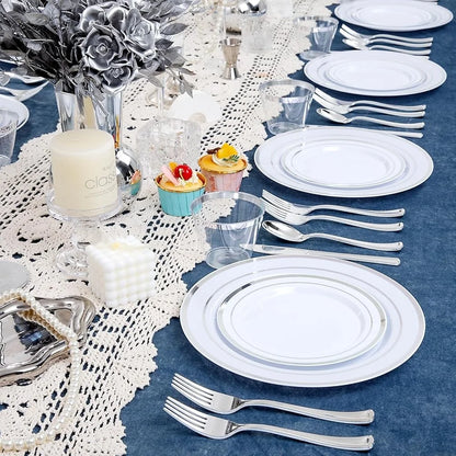 Silver Plastic Dinnerware Set 300 PCS