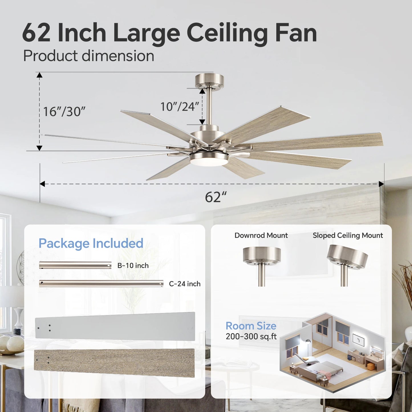 62/72 Inch Smart Ceiling Fan