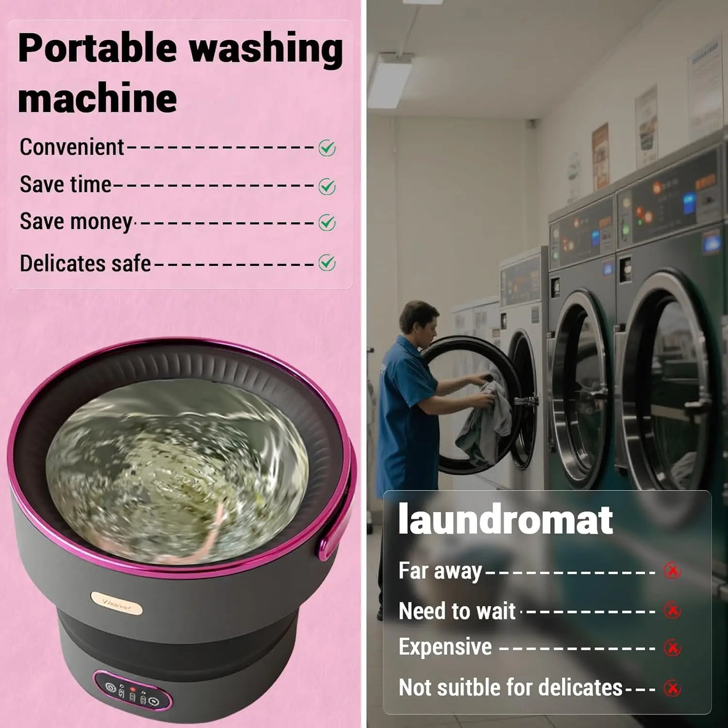 Foldable Mini Washer with 4 Cleaning Modes for Travel
