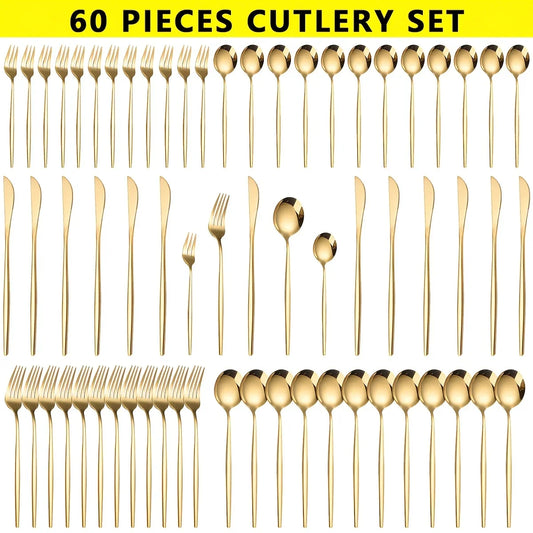 Luxury Golden Cutlery - 60 PCS