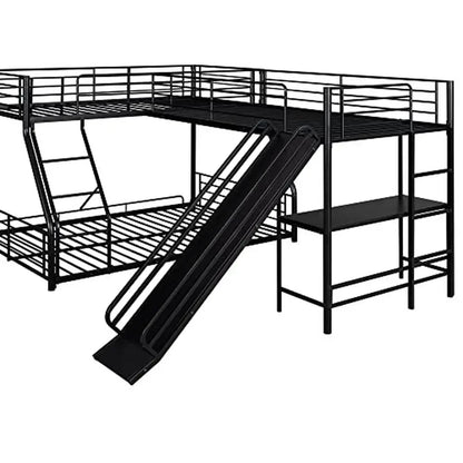 Metal L-Shaped Triple Bunk Bed