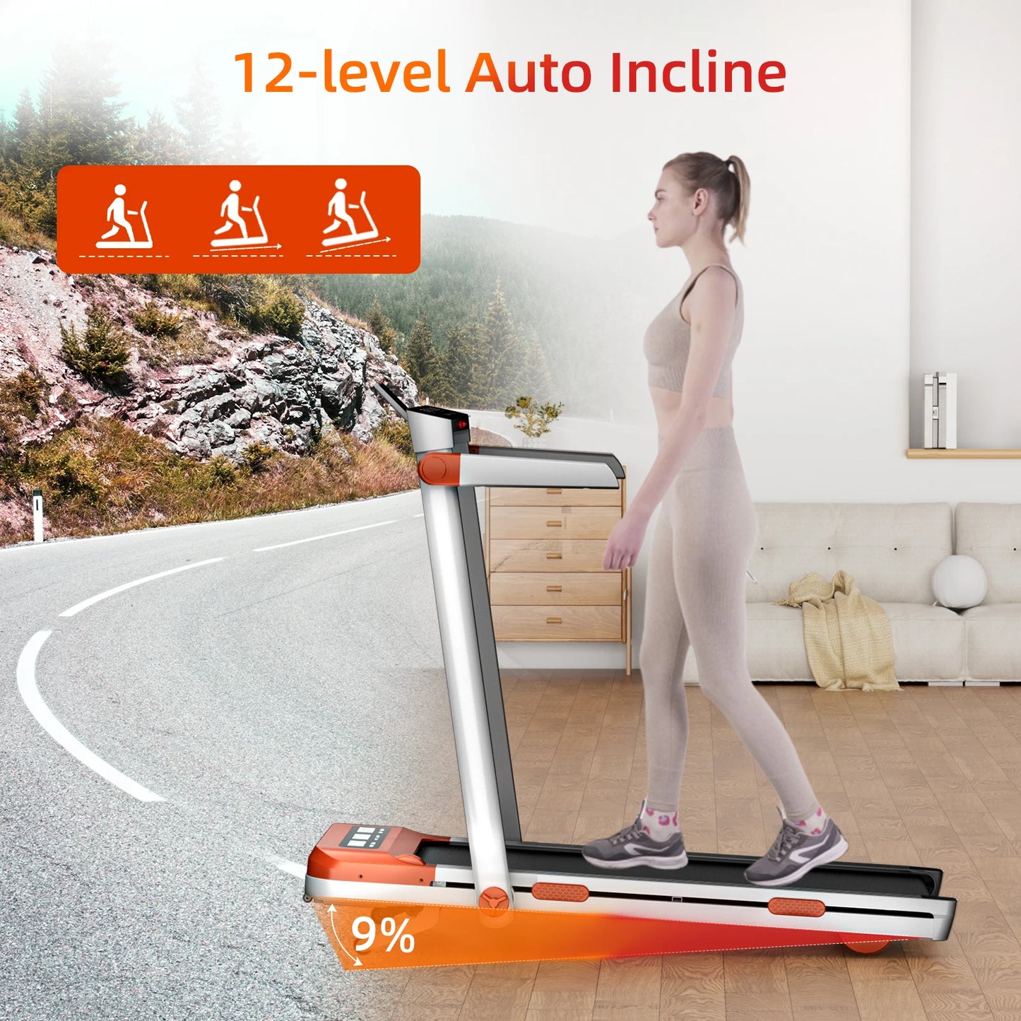 Home Incline Treadmill for Cardio Fitness & Health