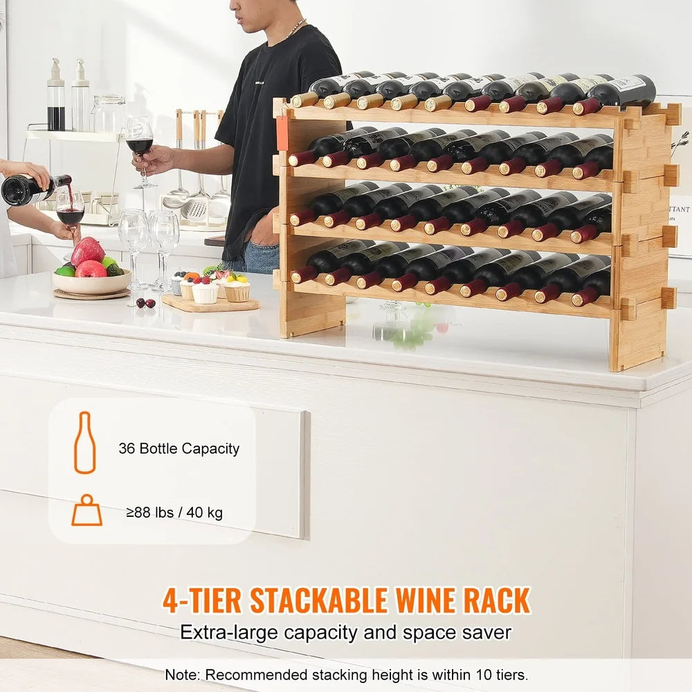 36 Bottle Wine Rack, Bamboo