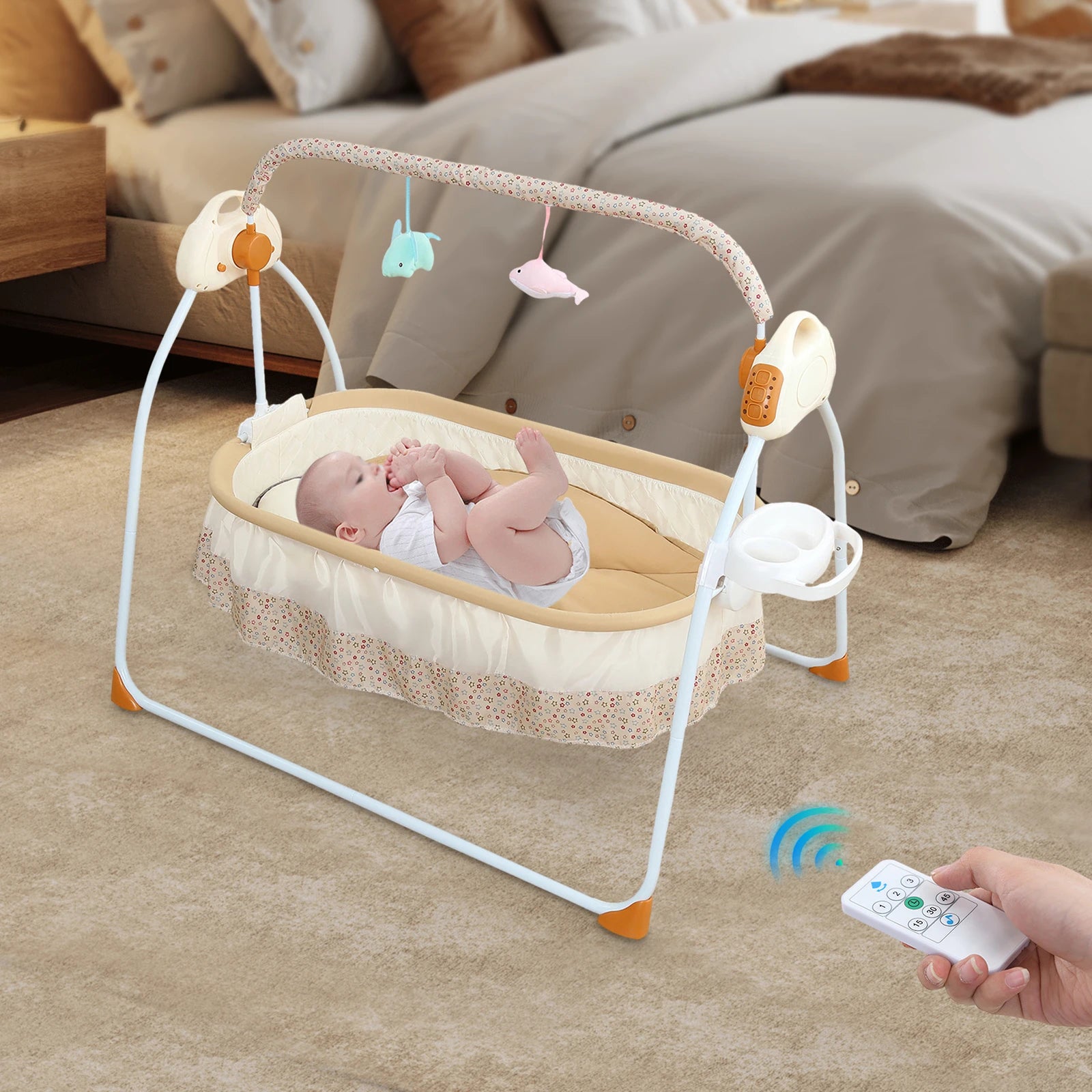 Electric Foldable Baby Cradle with Gentle Rocking Motion