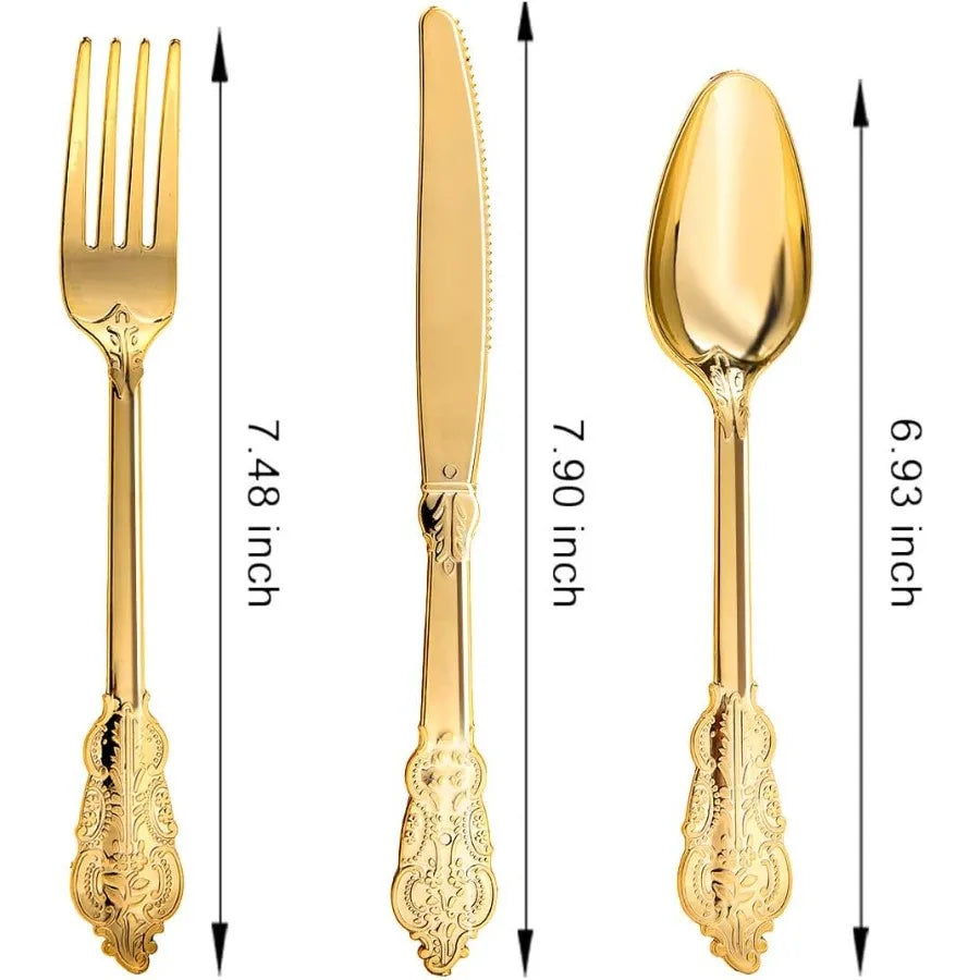 Gold Plastic Silverware set for home