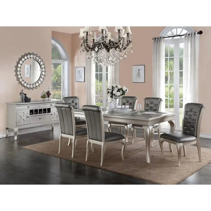 Glass Dining Table Set/Silver Hue