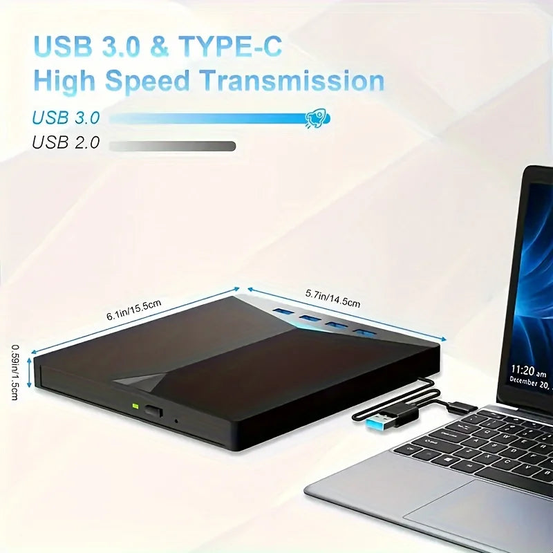 8-In-1 USB Portable CDDVD Reader & Writer for Laptops