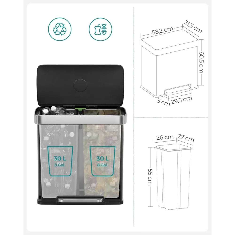 Dual Compartment Trash Can/16 Gallon