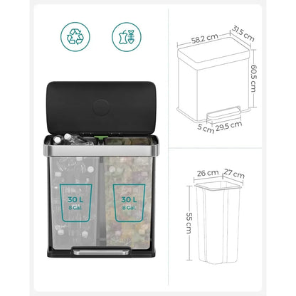 Dual Compartment Trash Can/16 Gallon