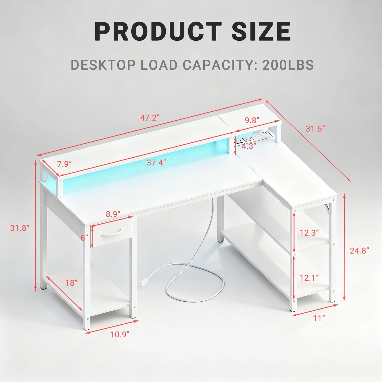 L shaped gaming desk with USB 