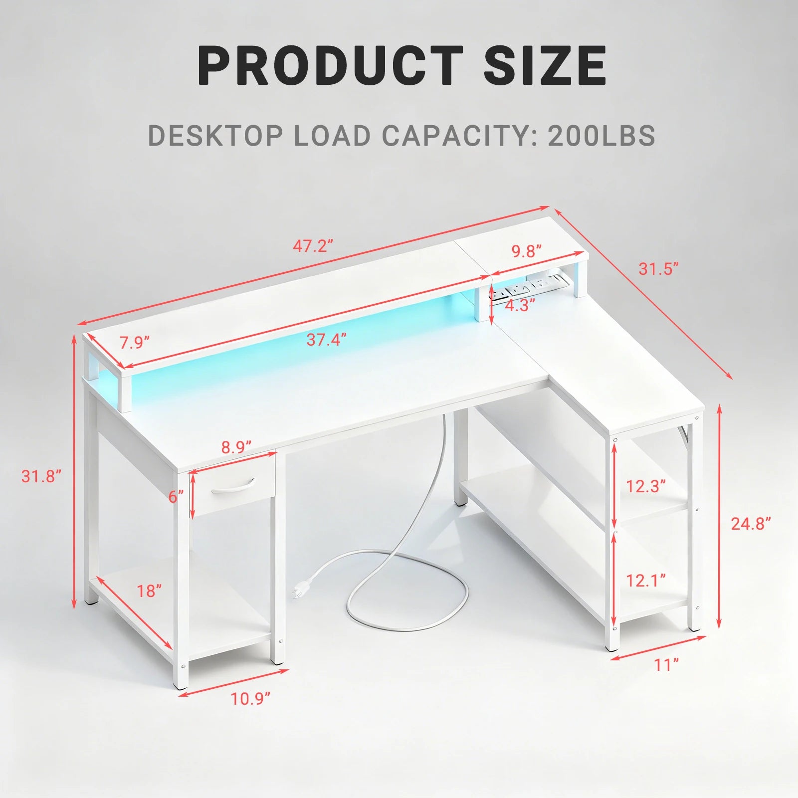 L shaped gaming desk with USB 