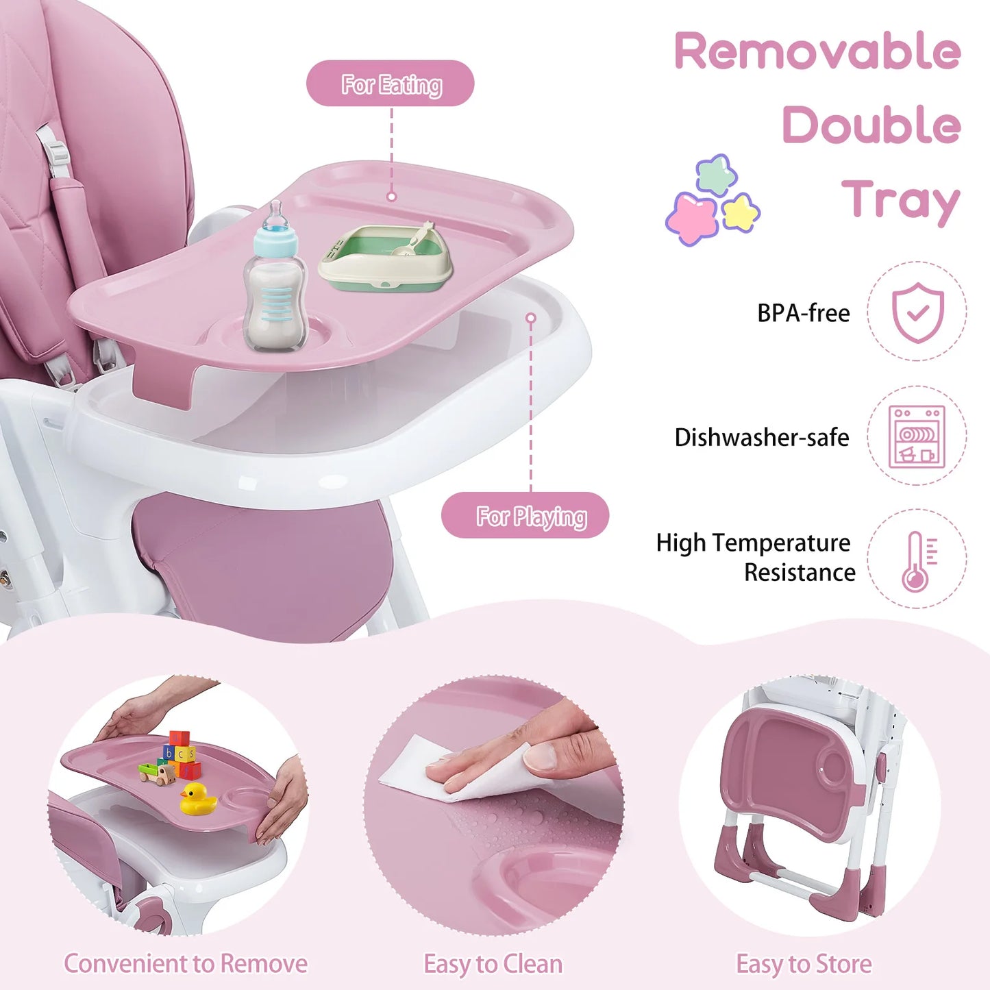 Adjustable Baby High Chair with Tray for Feeding Time