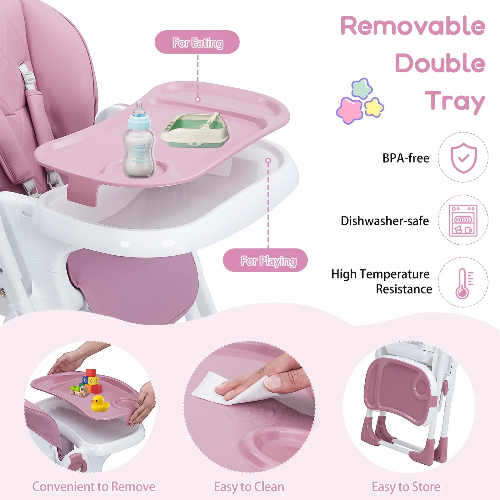 Adjustable Baby High Chair with Tray for Feeding Time