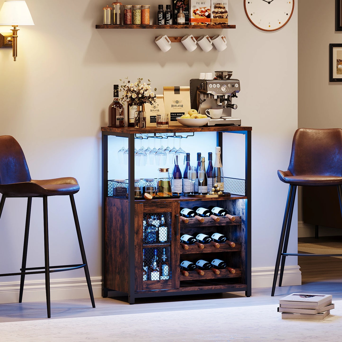 Wine Bar Cabinet with LED Lights