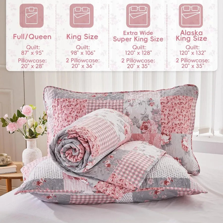 Pink Queen Size Quilt Set