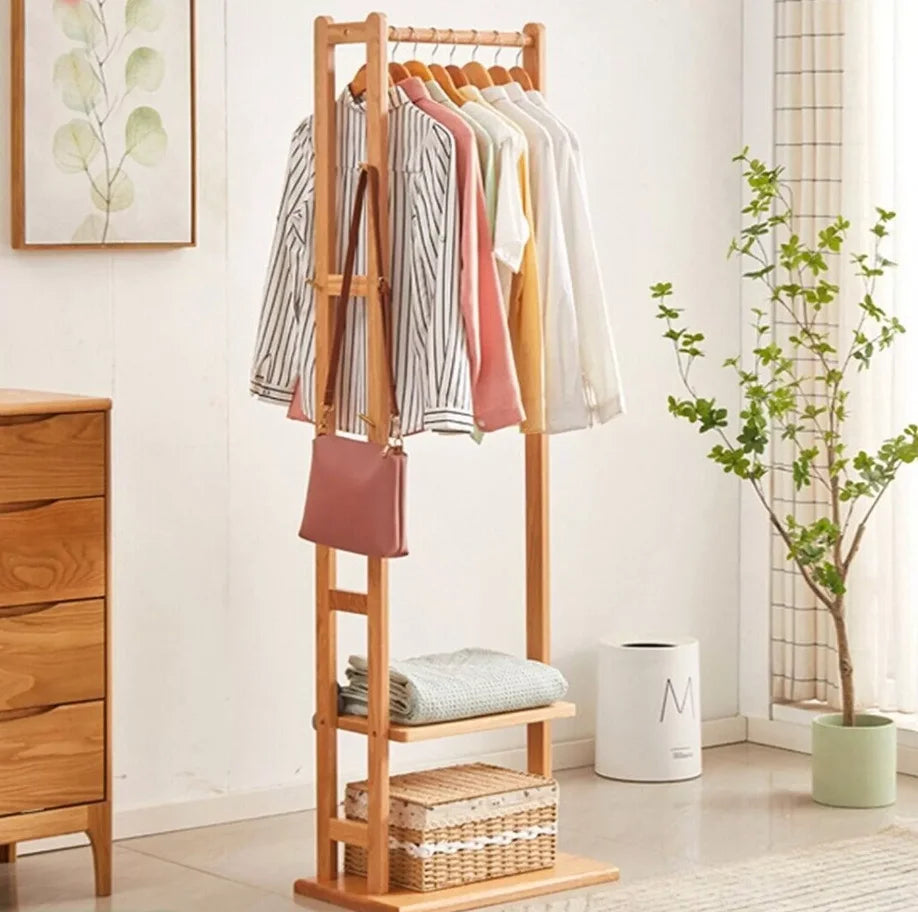 Entryway Corner Bamboo Clothing Rack