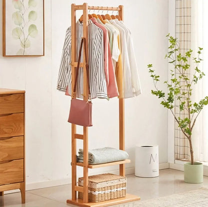 Entryway Corner Bamboo Clothing Rack