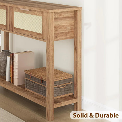 Entryway Table with Rattan Drawers