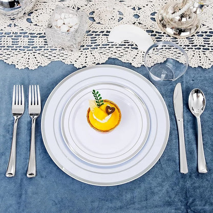 Silver Plastic Dinnerware Set 300 PCS