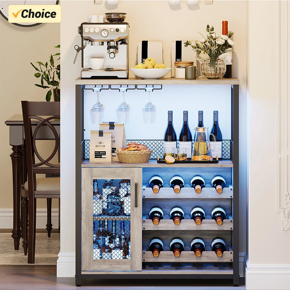 Wine Bar Cabinet with LED Lights